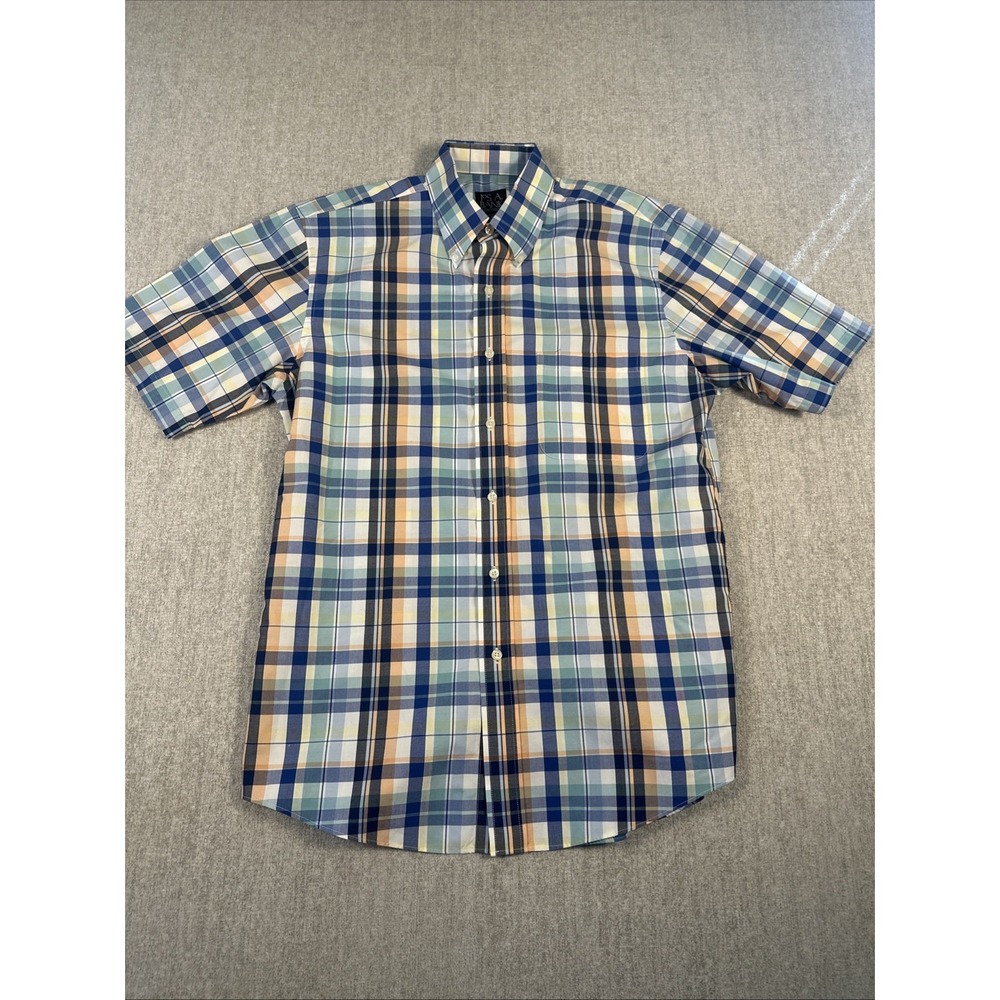 Jos A Bank shirt size M Traveler Fit Blue / Green Plaid Button Up Short sleeve